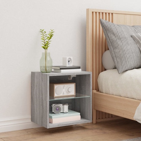 Bedside Cabinet With Led Lights Wall-Mounted Grey Sonoma