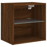 Bedside Cabinet With Led Lights Wall-Mounted Brown Oak