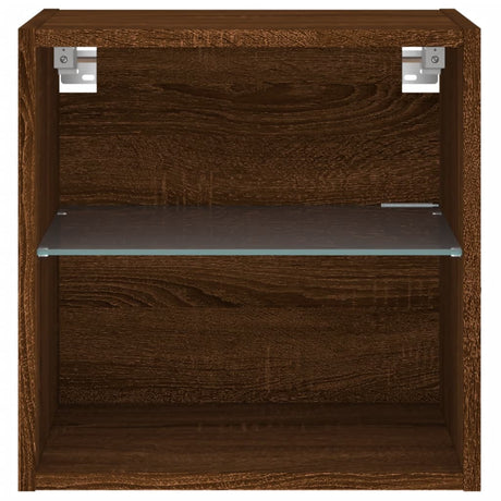 Bedside Cabinet With Led Lights Wall-Mounted Brown Oak