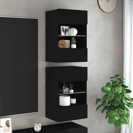 Tv Wall Cabinets With Led Lights 2 Pcs 40X30X60.5 Cm