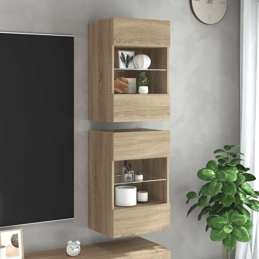 Tv Wall Cabinets With Led Lights 2 Pcs 40X30X60.5 Cm