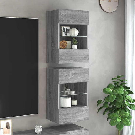 Tv Wall Cabinets With Led Lights 2 Pcs 40X30X60.5 Cm