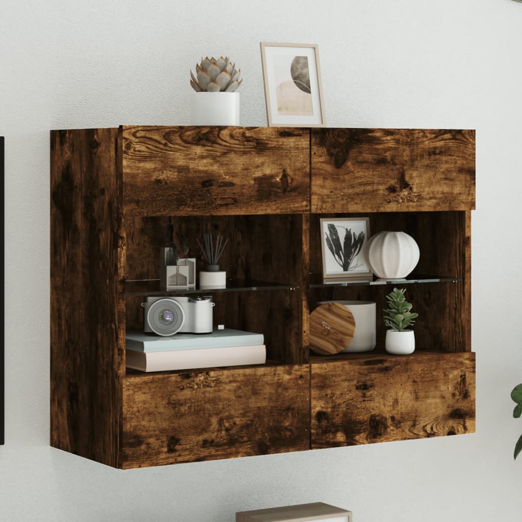 Tv Wall Cabinets With Led Lights 2 Pcs 40X30X60.5 Cm