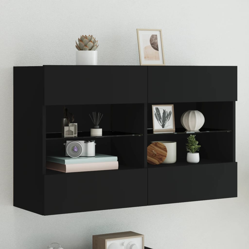 Tv Wall Cabinets With Led Lights 2 Pcs 40X30X60.5 Cm