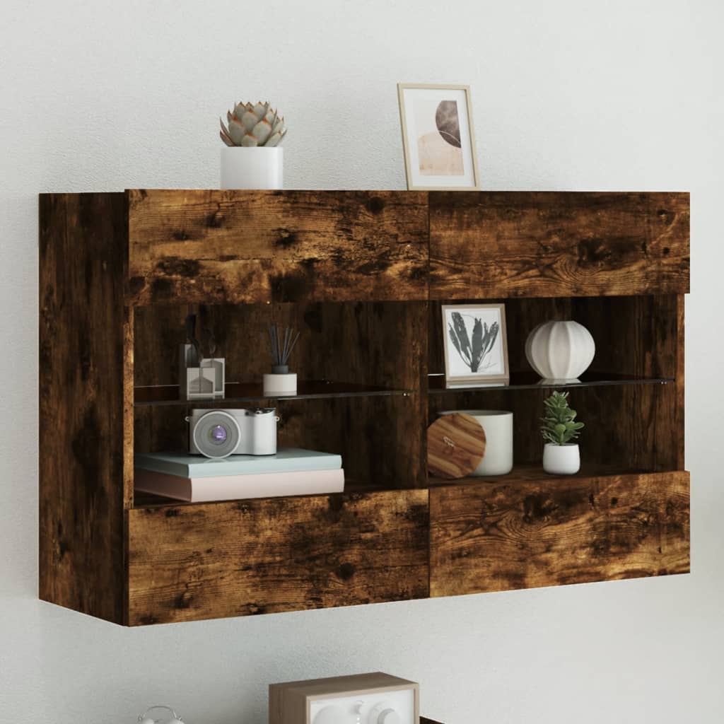 Tv Wall Cabinets With Led Lights 2 Pcs 40X30X60.5 Cm