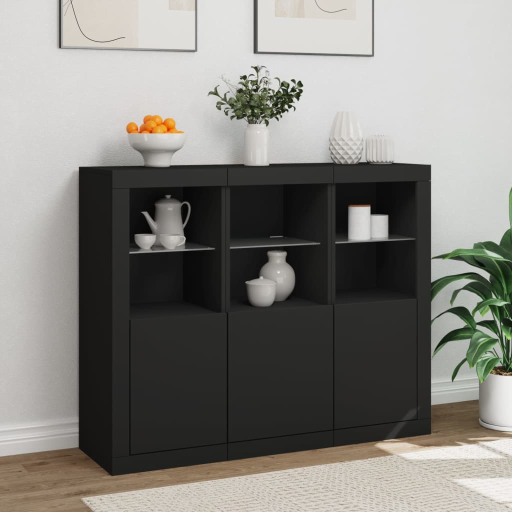 Sideboards With Led Lights 3 Pcs Engineered Wood