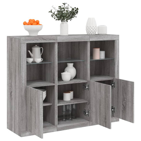 Sideboards With Led Lights 3 Pcs Engineered Wood