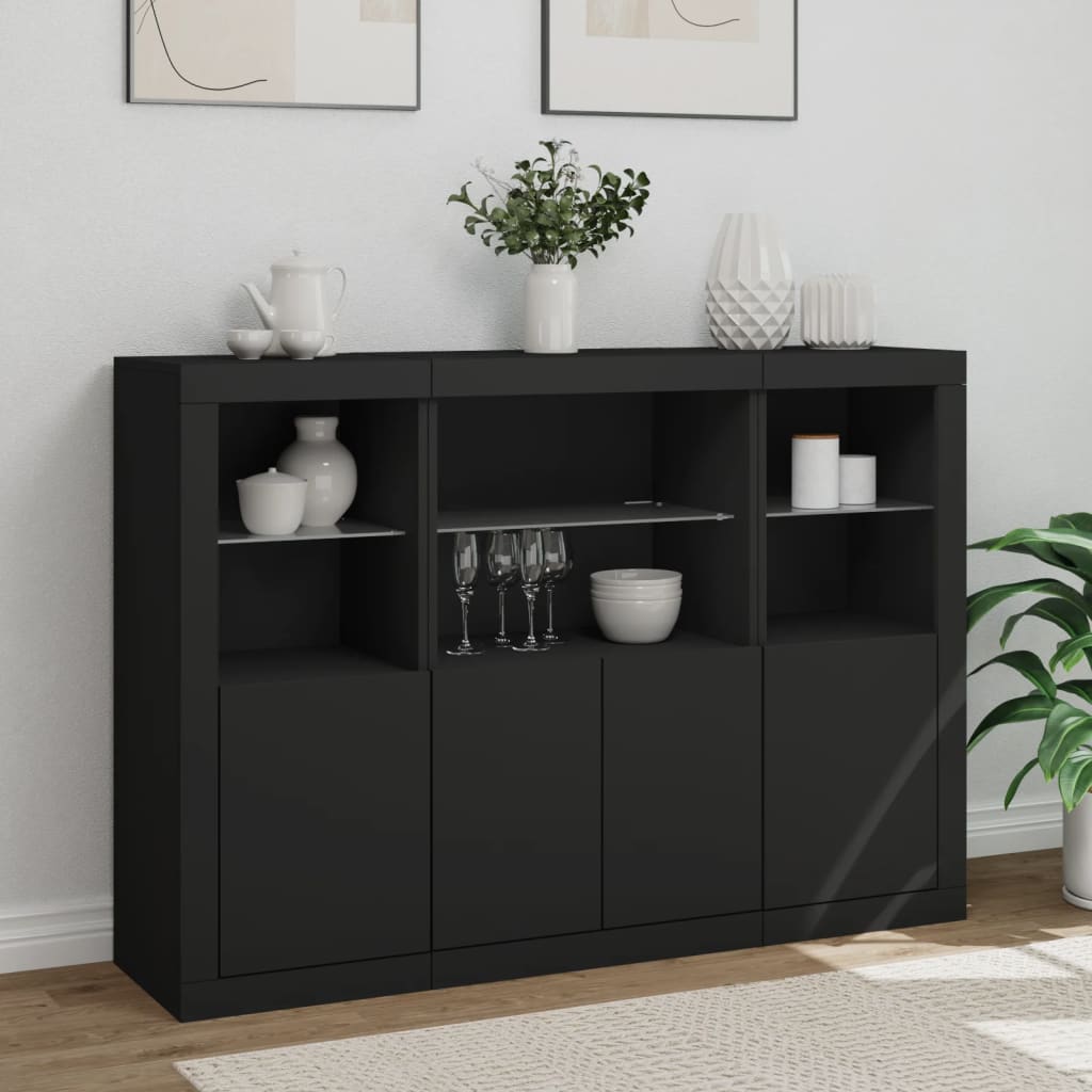 Sideboards With Led Lights 3 Pcs Engineered Wood