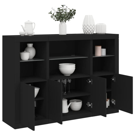 Sideboards With Led Lights 3 Pcs Engineered Wood