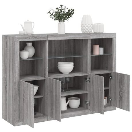 Sideboards With Led Lights 3 Pcs Engineered Wood