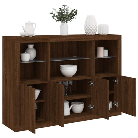 Sideboards With Led Lights 3 Pcs Engineered Wood