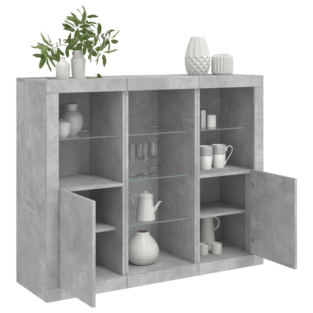Sideboards With Led Lights 3 Pcs Engineered Wood