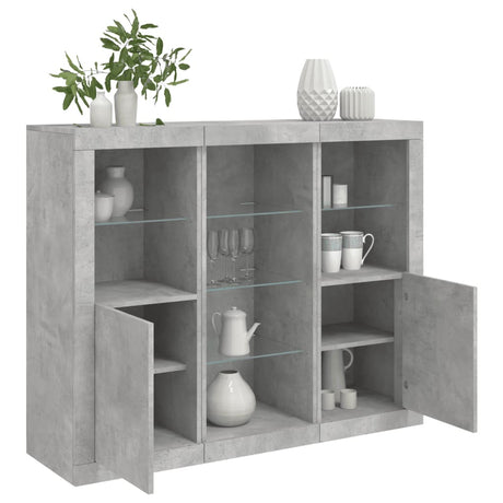 Sideboards With Led Lights 3 Pcs Engineered Wood