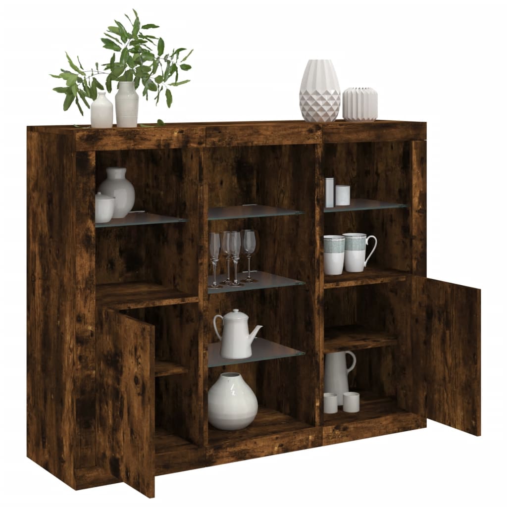 Sideboards With Led Lights 3 Pcs Engineered Wood