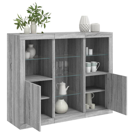 Sideboards With Led Lights 3 Pcs Engineered Wood