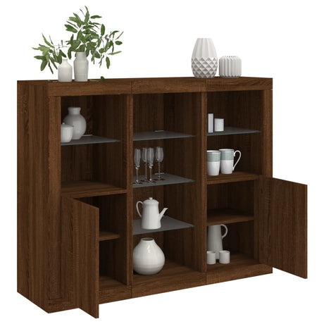 Sideboards With Led Lights 3 Pcs Engineered Wood