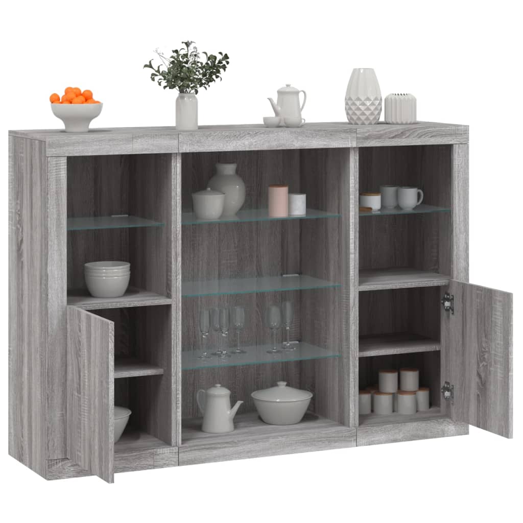 Sideboards With Led Lights 3 Pcs Engineered Wood