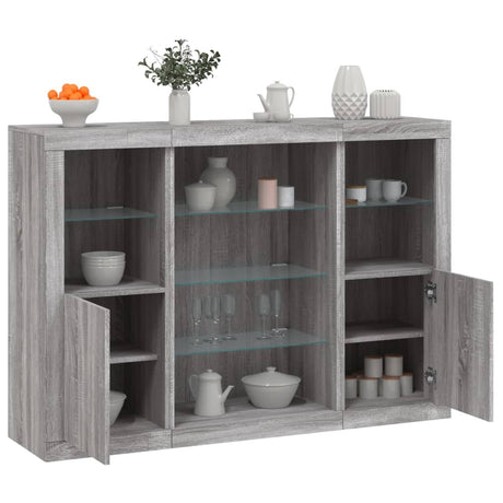 Sideboards With Led Lights 3 Pcs Engineered Wood