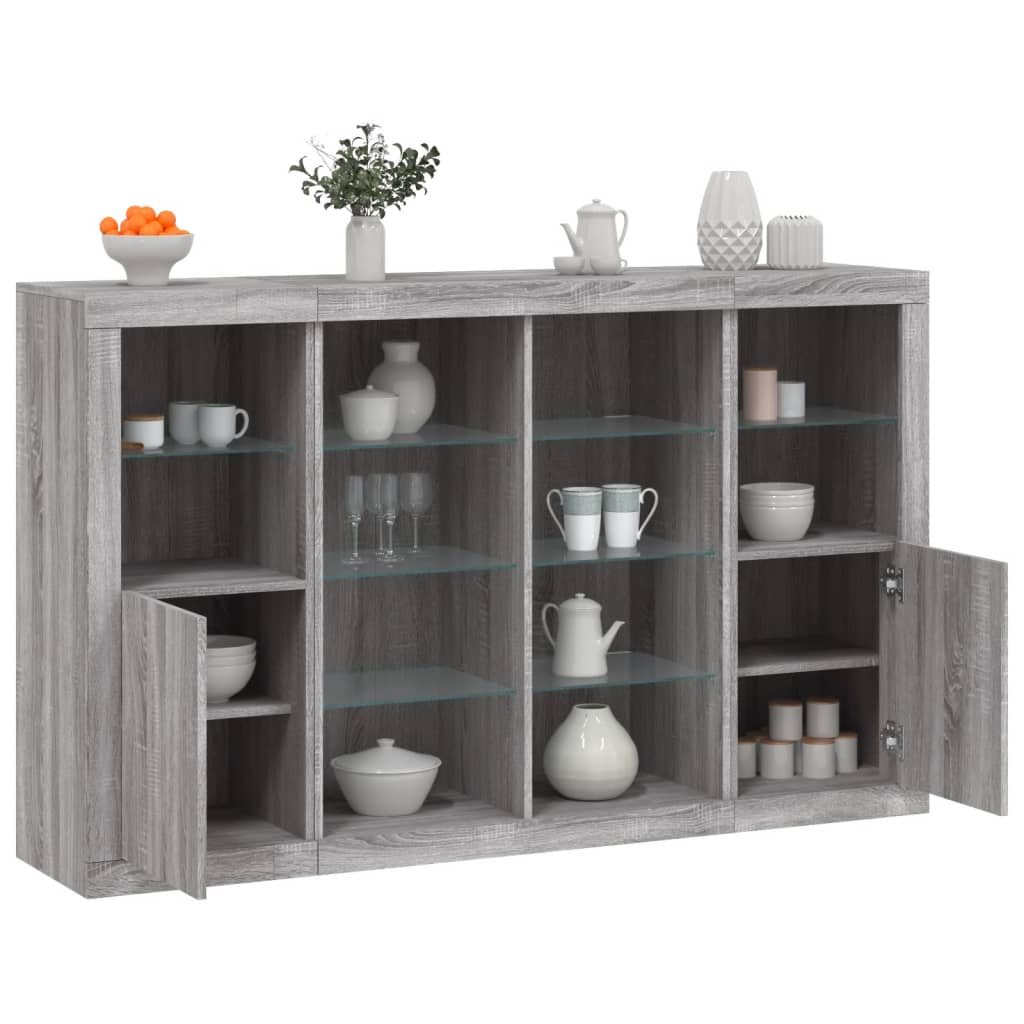 Sideboards With Led Lights 3 Pcs Engineered Wood