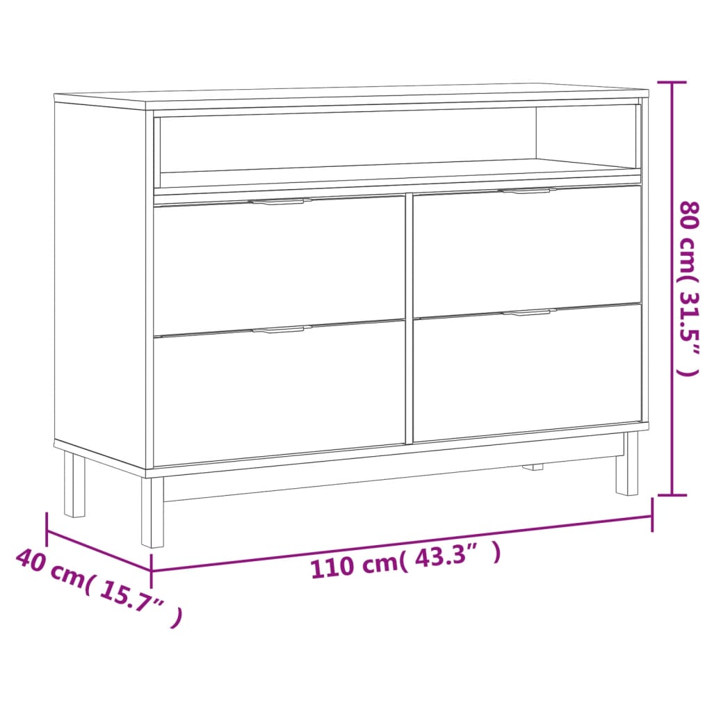 Drawer Cabinet Flam 110X40X80 Cm Solid Wood Pine