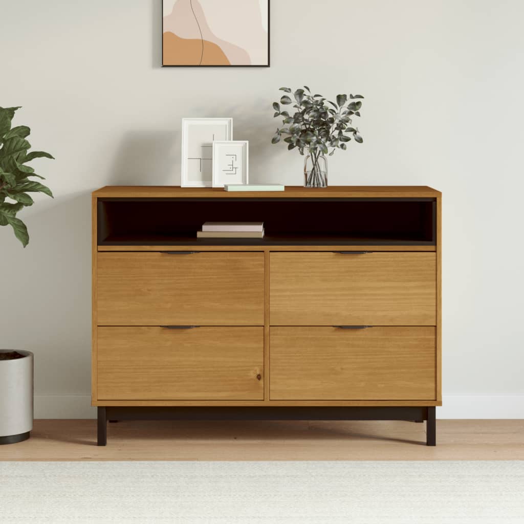 Drawer Cabinet Flam 110X40X80 Cm Solid Wood Pine