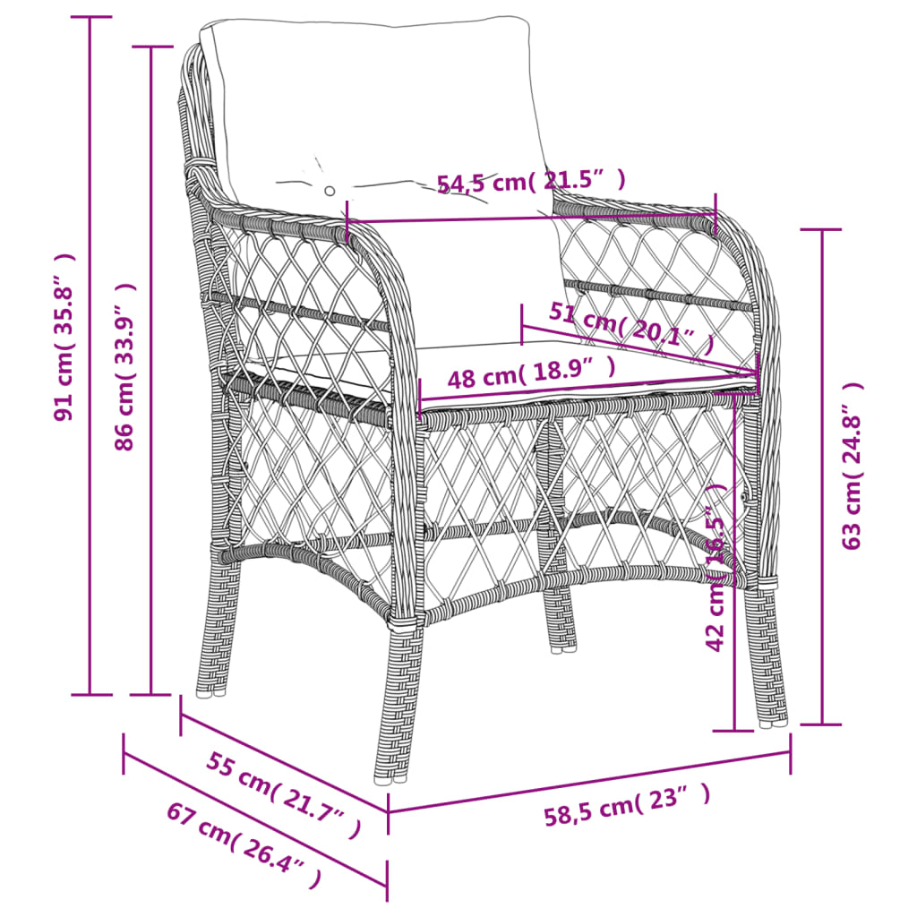 Garden Chairs With Cushions 2 Pcs Poly Rattan