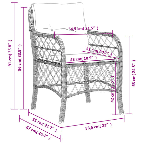 Garden Chairs With Cushions 2 Pcs Poly Rattan