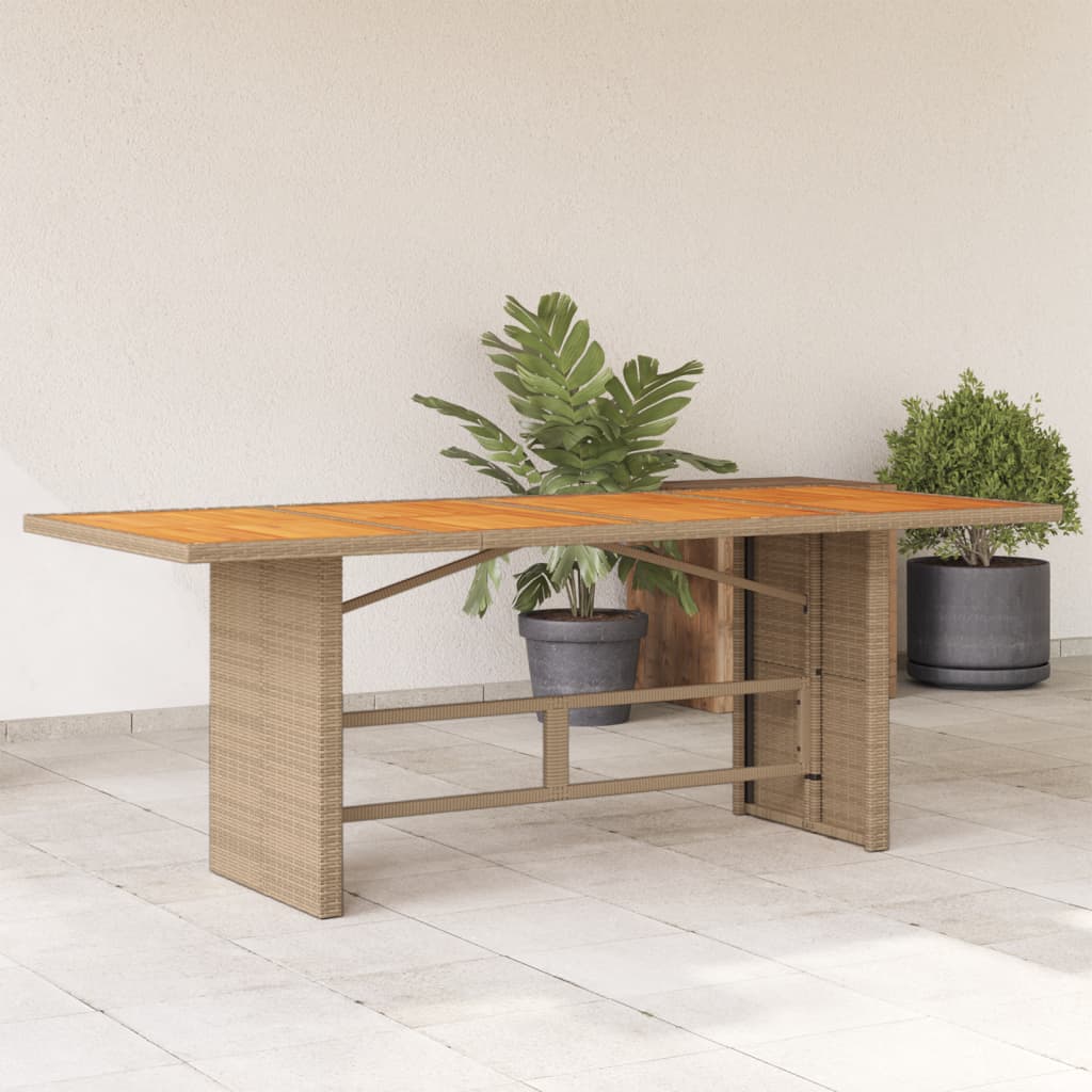 Garden Table With Acacia Top 190X80X74 Cm Poly Rattan