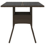 Garden Table with Glass Top Brown 80x80x75 cm Poly Rattan