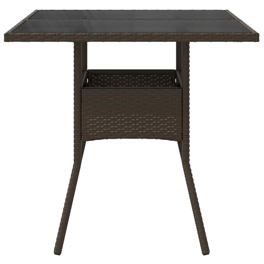 Garden Table with Glass Top Brown 80x80x75 cm Poly Rattan