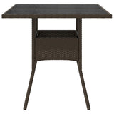Garden Table with Glass Top Brown 80x80x75 cm Poly Rattan