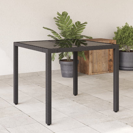 Garden Table With Glass Top 90X90X75 Cm Poly Rattan