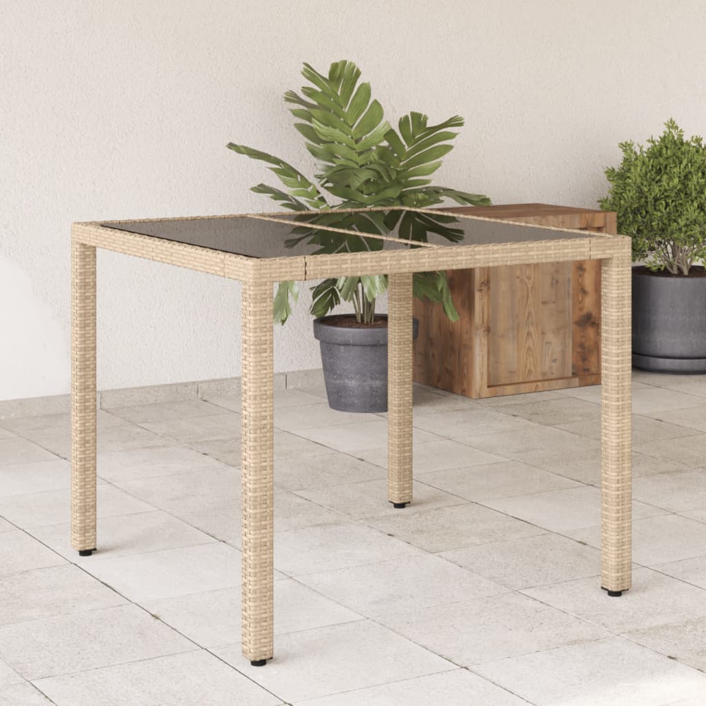 Garden Table With Glass Top 90X90X75 Cm Poly Rattan