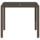 Garden Table with Glass Top Brown 90x90x75 cm Poly Rattan