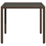 Garden Table with Glass Top Brown 90x90x75 cm Poly Rattan