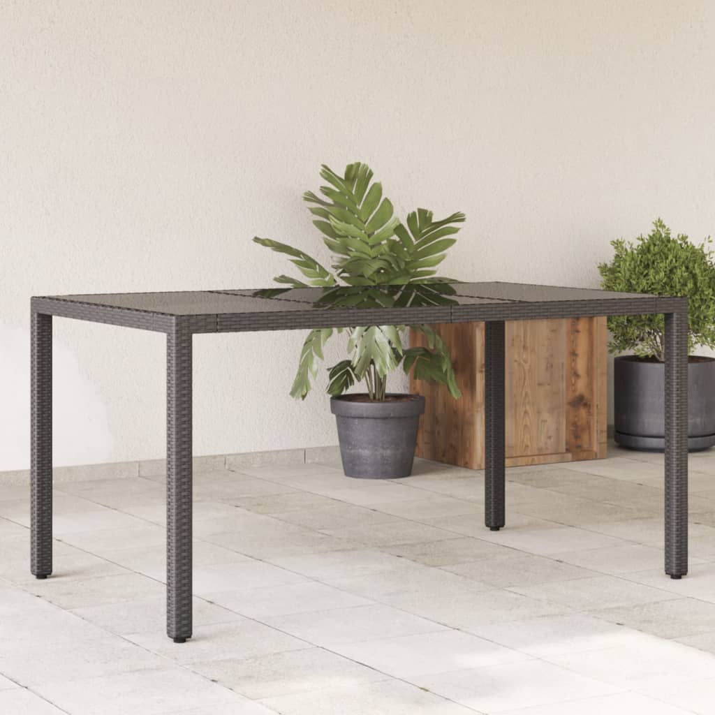 Garden Table 150X90X75 Cm Tempered Glass And Poly Rattan