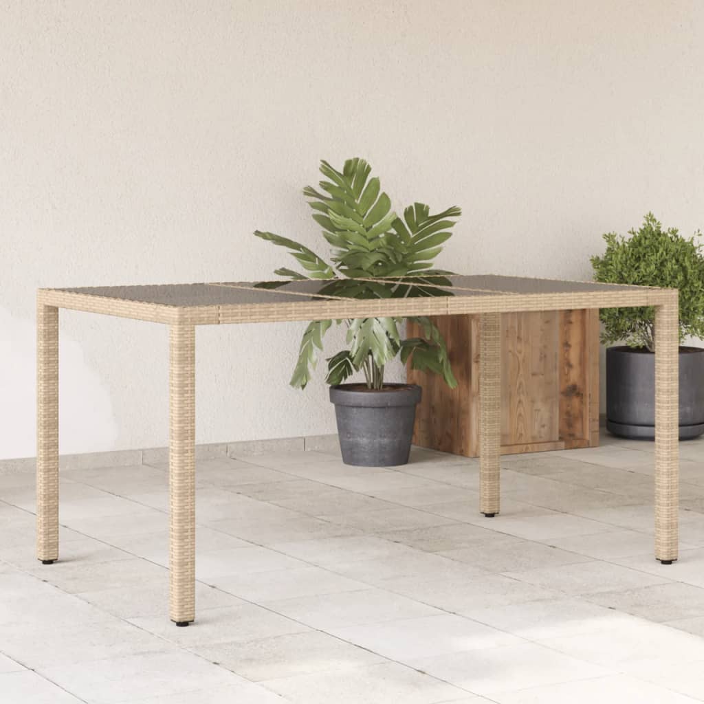 Garden Table 150X90X75 Cm Tempered Glass And Poly Rattan