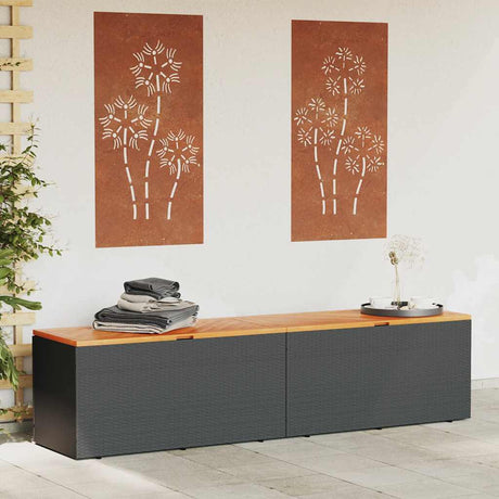 Garden Storage Box Poly Rattan Acacia Wood