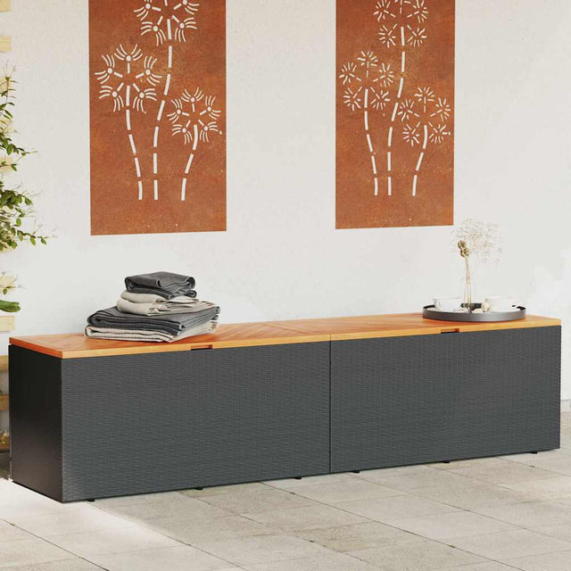 Garden Storage Box Poly Rattan Acacia Wood