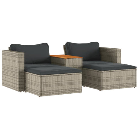 5 Piece Garden Sofa Set With Cushions Poly Rattan Acacia