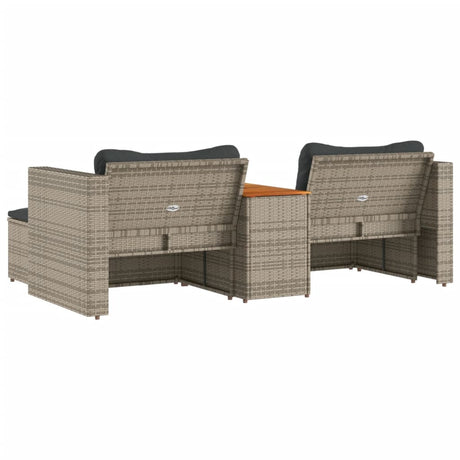 5 Piece Garden Sofa Set With Cushions Poly Rattan Acacia