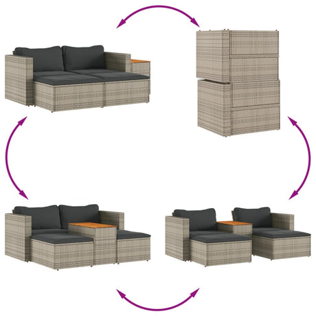 5 Piece Garden Sofa Set With Cushions Poly Rattan Acacia