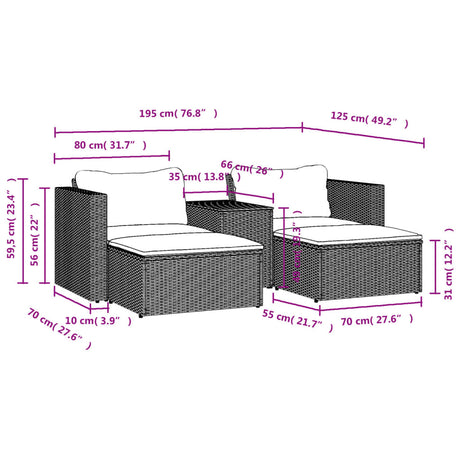 5 Piece Garden Sofa Set With Cushions Poly Rattan Acacia