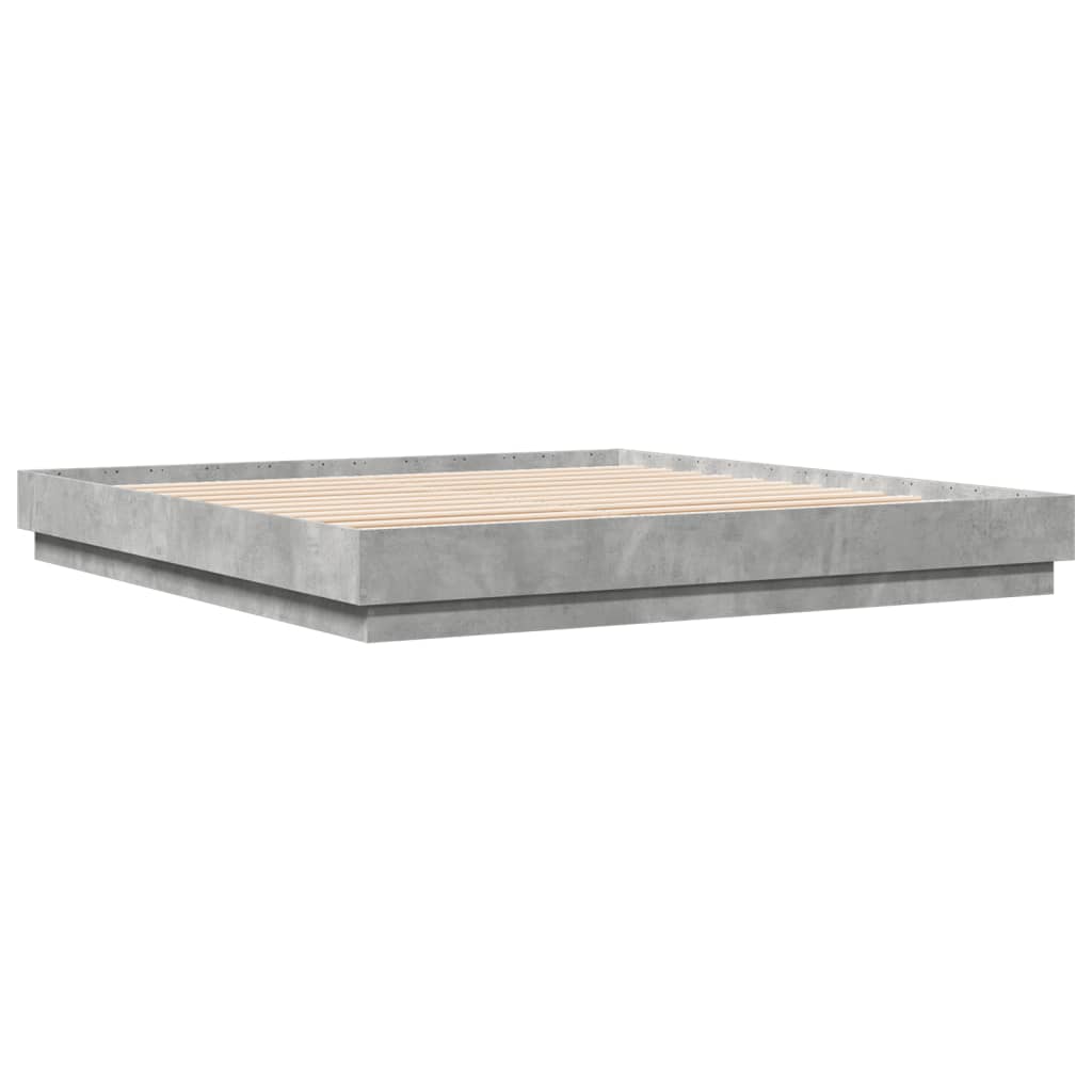 Bed Frame with LED without Mattress Concrete Grey 200x200 cm