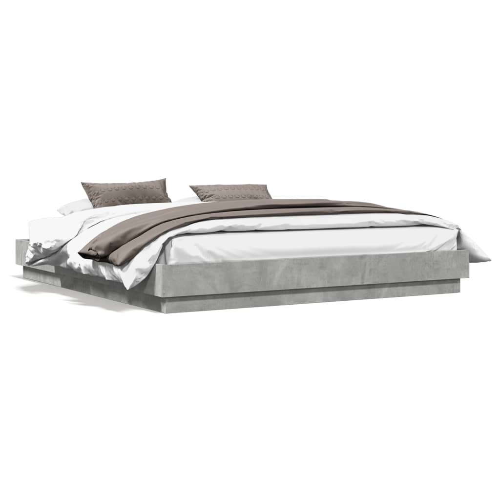 Bed Frame with LED without Mattress Concrete Grey 200x200 cm