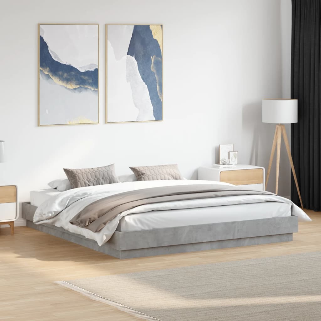 Bed Frame with LED without Mattress Concrete Grey 200x200 cm