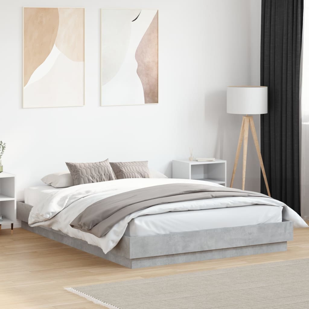 Bed Frame with LED without Mattress Concrete Grey 150x200 cm King Size