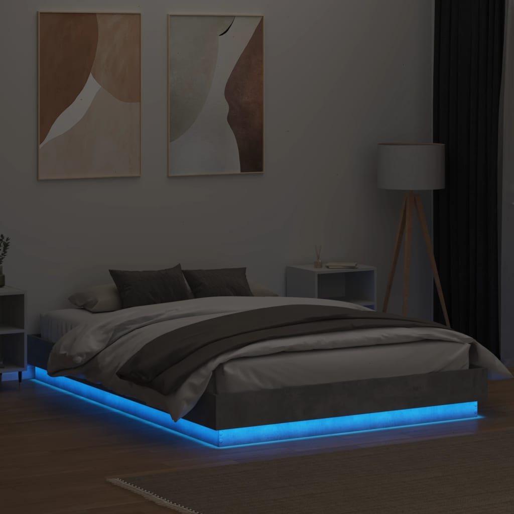 Bed Frame with LED without Mattress Concrete Grey 150x200 cm King Size