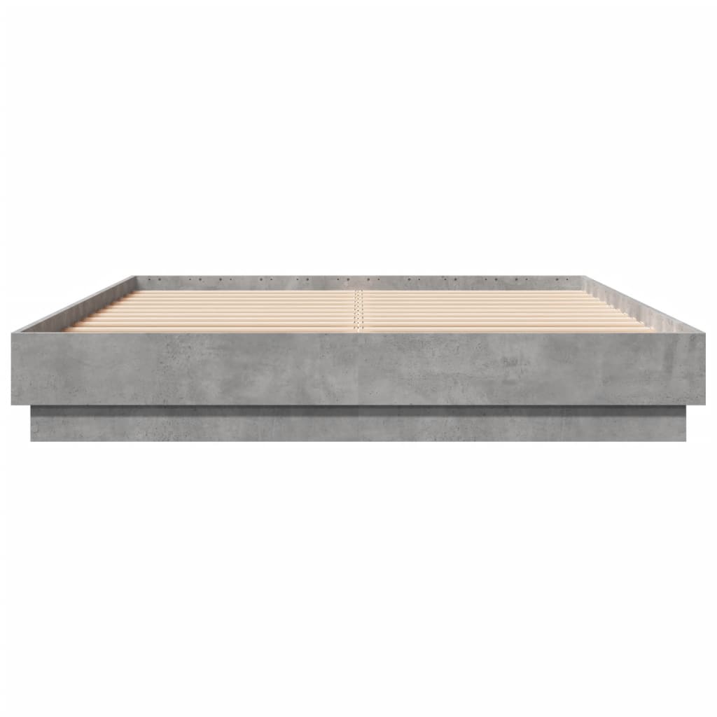 Bed Frame with LED without Mattress Concrete Grey 150x200 cm King Size