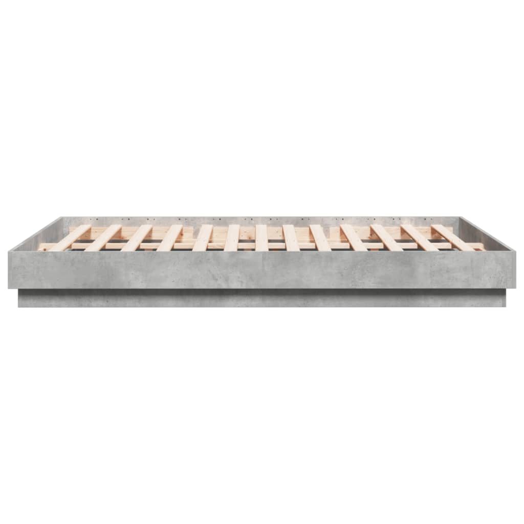 Bed Frame with LED without Mattress Concrete Grey 150x200 cm King Size